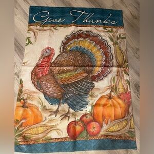 Kate Miller Give Thanks Turkey Thanksgiving Flag Large